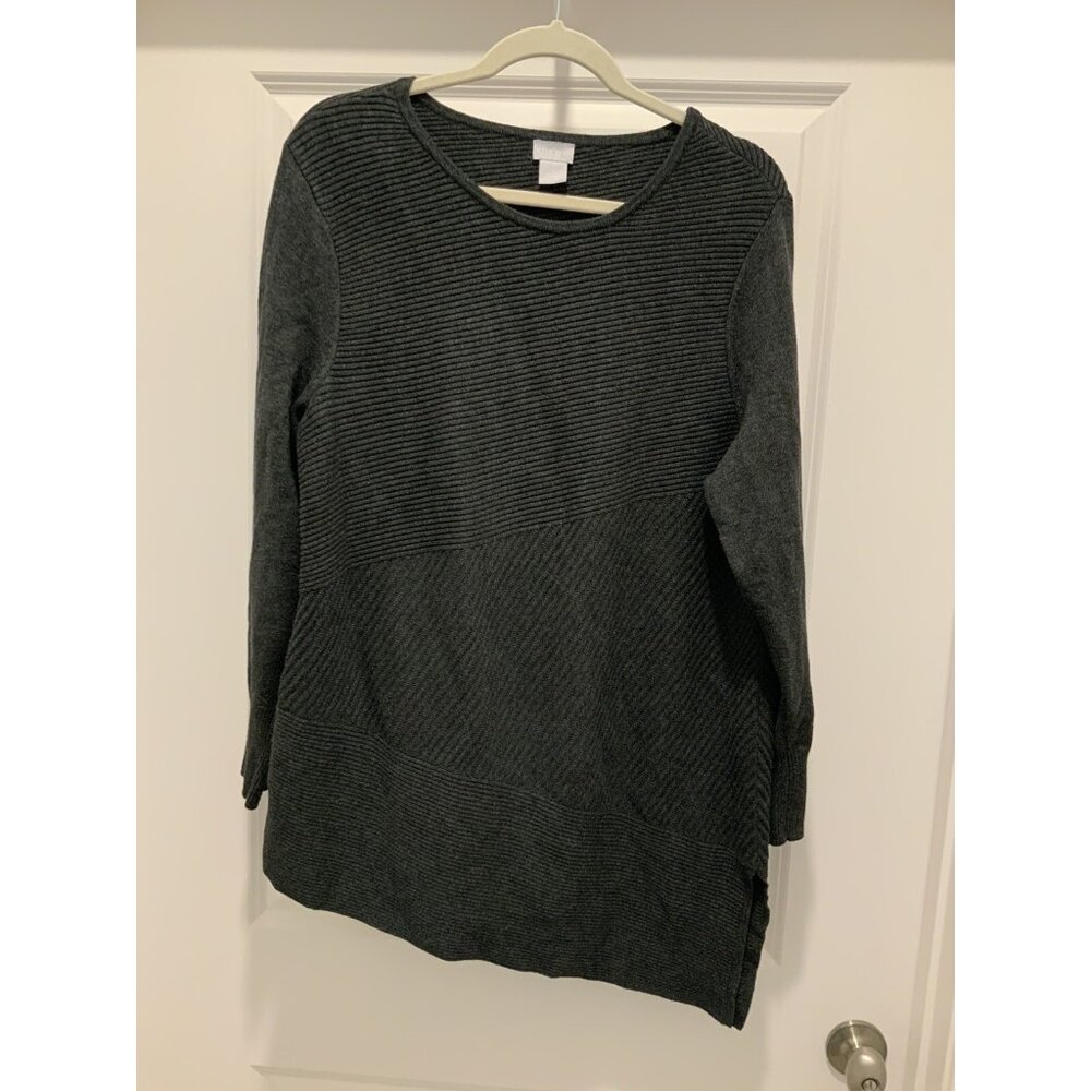 Chicos Sweater 2 (Large) Ribbed Gray Asymmetrical Side Vent